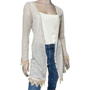 Free People Women’s Sz M Beige Tan Lightweight Boho Sweater Cottagecore Cardigan